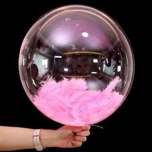 Şeffaf Pembe Tüylü Balon 45 Cm