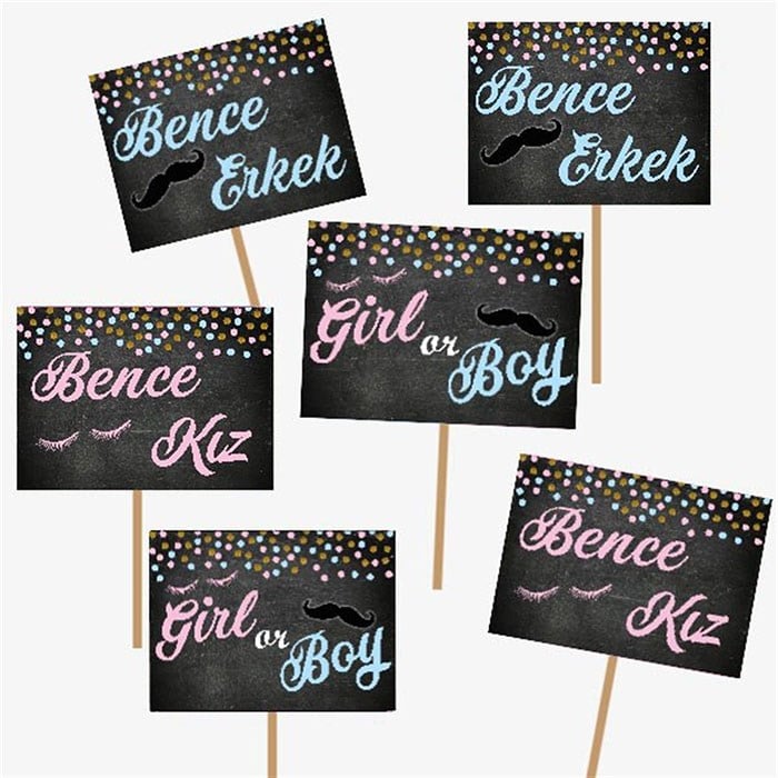 Siyah Cinsiyet Partisi Konuşma Balonu 6 Adet