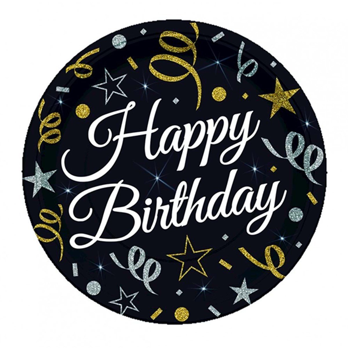 Siyah Happy Birthday Konfeti Tabak