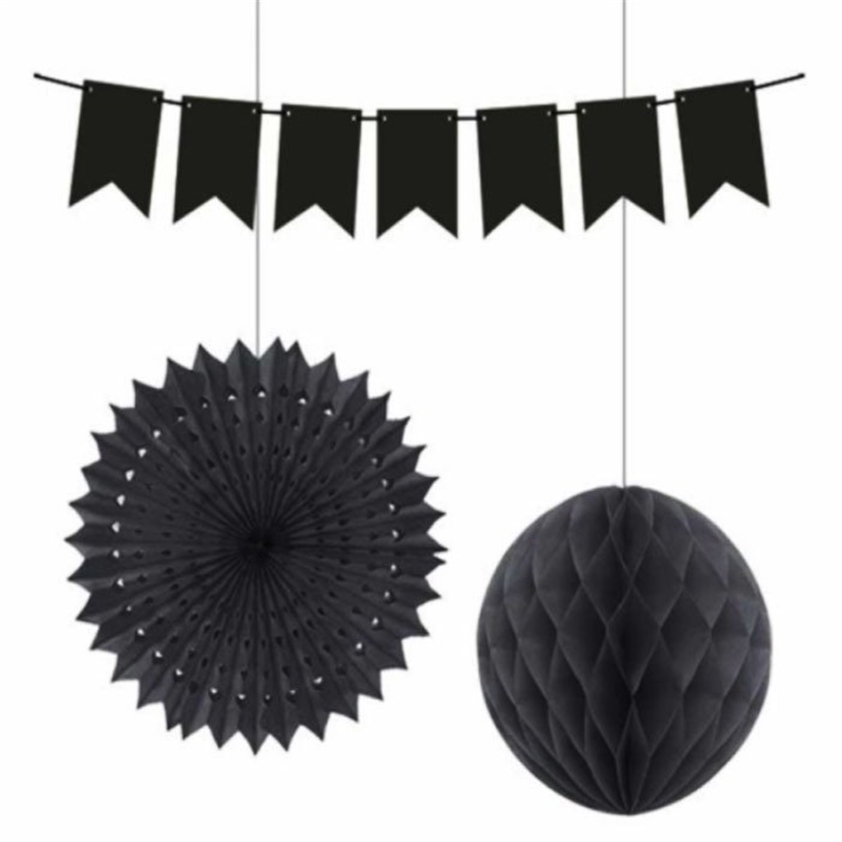 Siyah Yelpaze Süs Seti 3 Adet