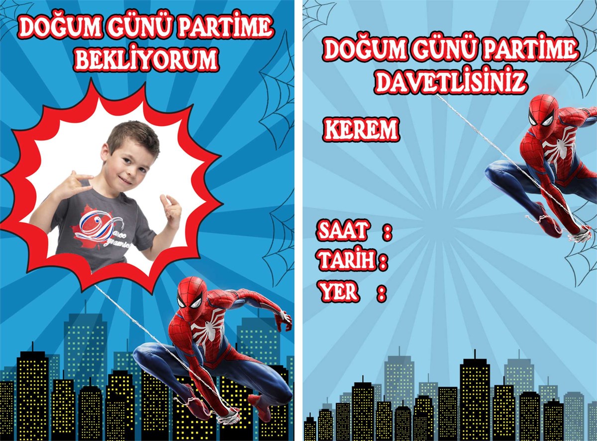 Spiderman Kişiye Özel Davetiye 10 Adet