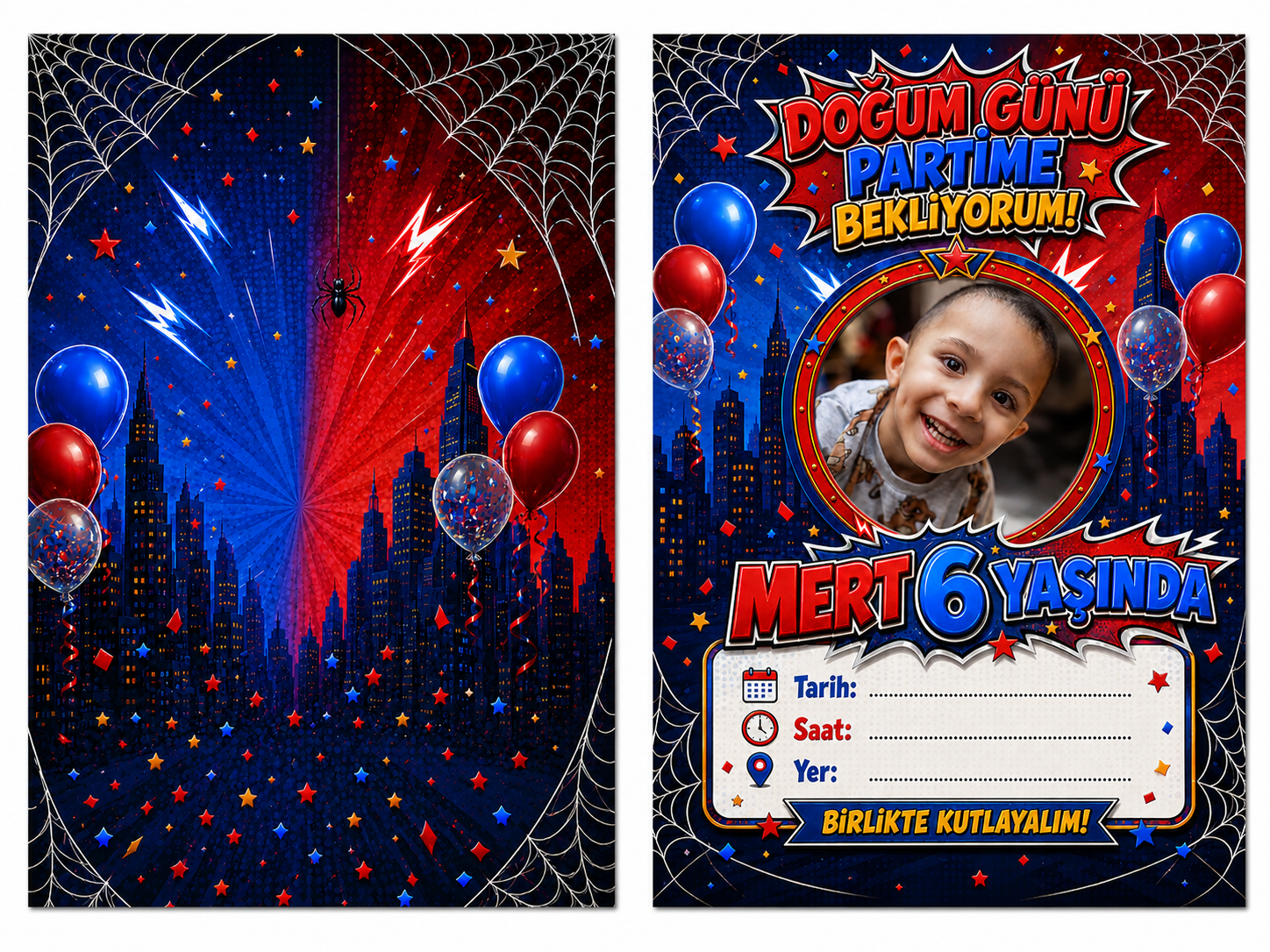 Spiderman KonseptiSpiderman Kişiye Özel Davetiye 10 Adet
