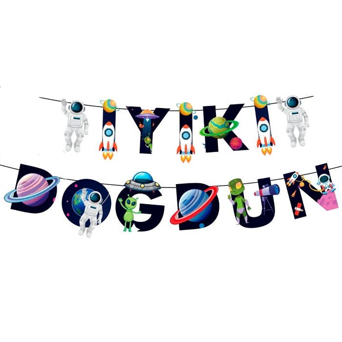 Uzay Temalı İyi Ki Doğdun Harf Yazı