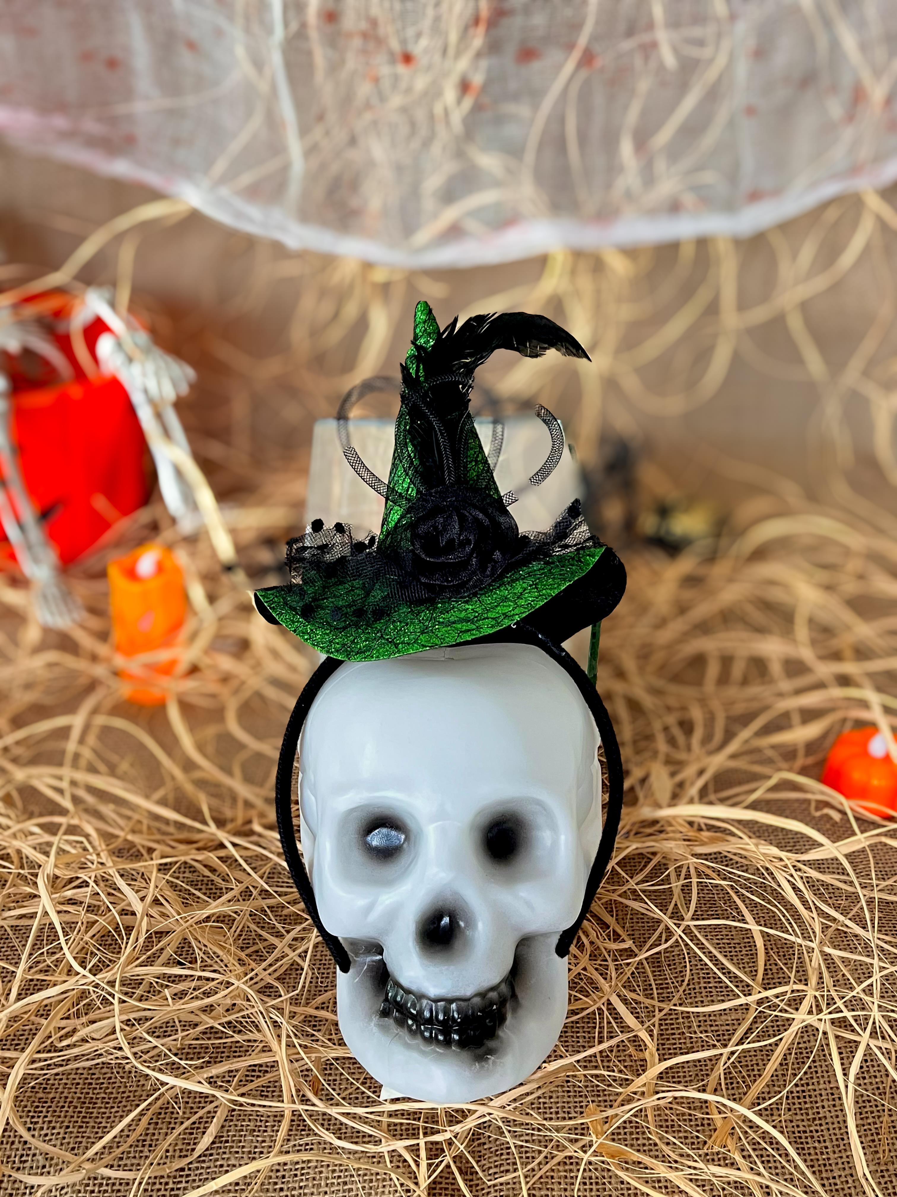 Şapka Taç MaskeYeşil Simli Cadı Şapkası Taç