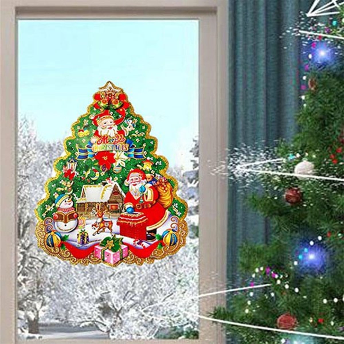 Yılbaşı Ağacı Çift Taraflı Duvar ve Cam Süsü 40x52 Cm