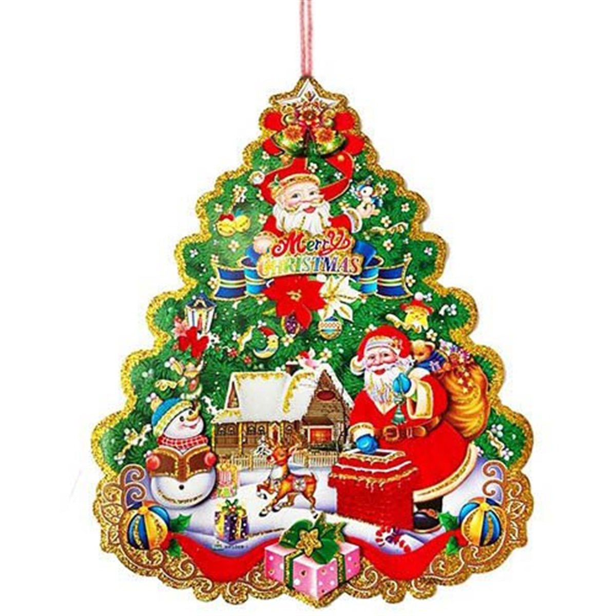 Yılbaşı Ağacı Çift Taraflı Kağıt Asma Süs 40x52 Cm