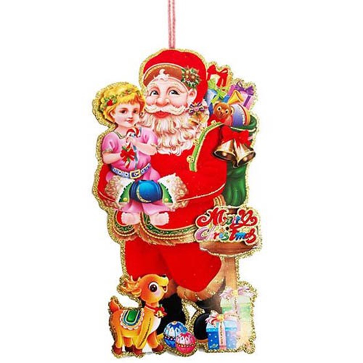 Yılbaşı Noel Çift Taraflı Baba Kağıt Süs Asma Süs 26x47 Cm