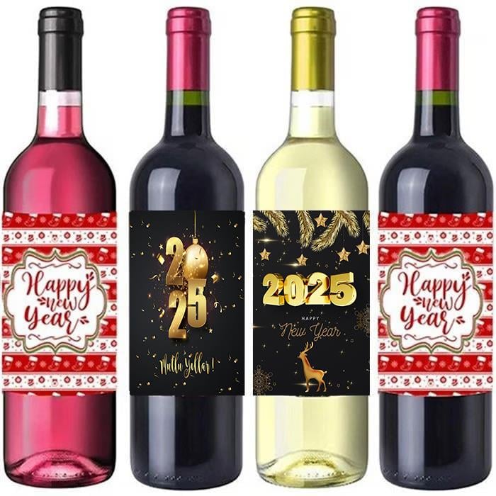 Sofra ÜrünleriYılbaşı Şarap Şişesi Sticker 8 Adet