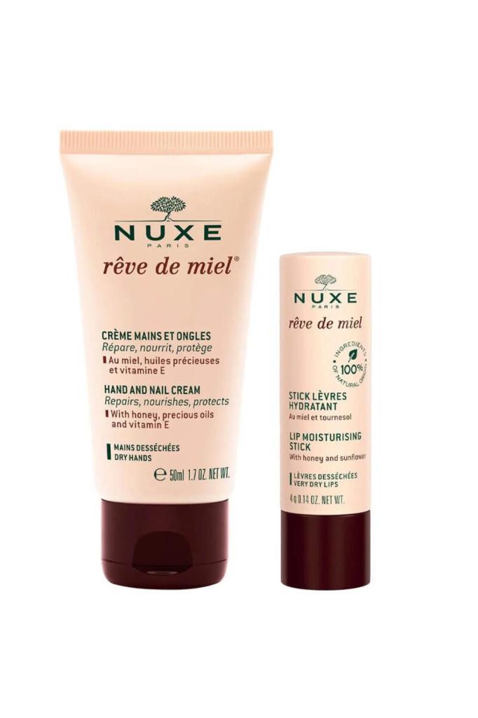 NUXE Reve De Miel Crème Mains et Ongles 30 ml ve Stick Lèvres 4 gr KOFRE PAKETİ
