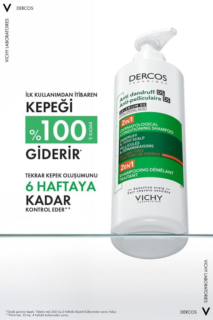 VICHY Dercos Anti-Pelliculaire (Anti-Dandruff) DS 2IN1 Conditioning Shampoo 390 ml - Tüm Saçlar