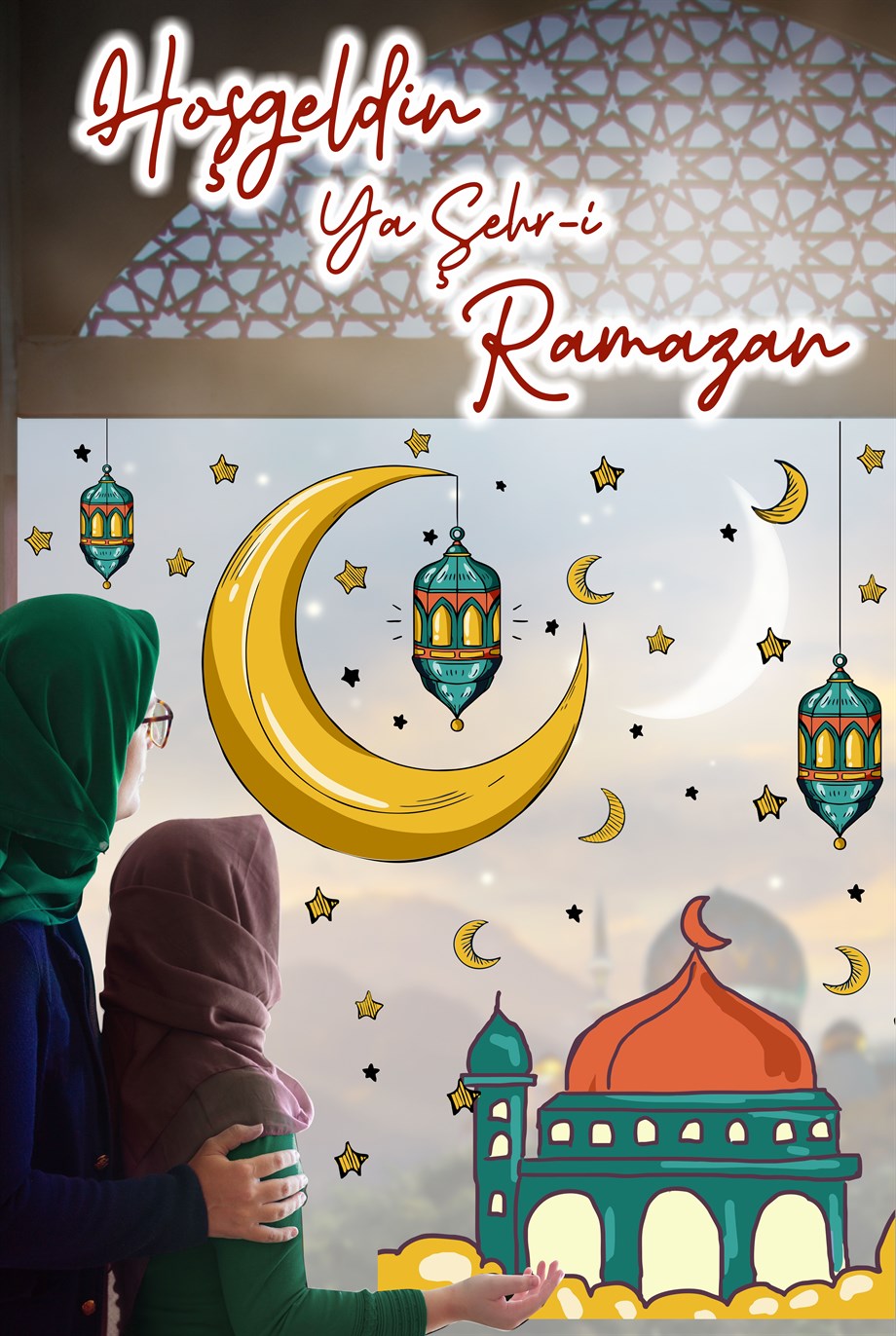 Ramazan Ayı Temalı Cam Duvar Süsleri Hoşgeldin Ramazan Sticker Seti -R3