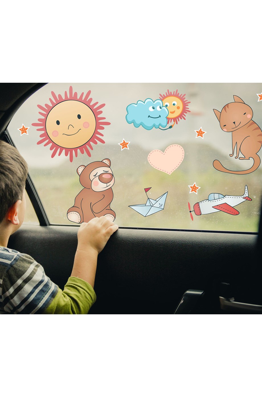  Sevimli Figürler Araba Camı Sticker-Çocuklar için Yolculuk Stickerı 