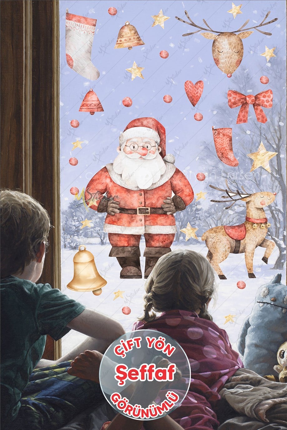  Yılbaşı Noel Babalı Cam Duvar Süsü, Yeni Yıl Geyik Yıldızlar ve Santa Claus Sticker Seti 