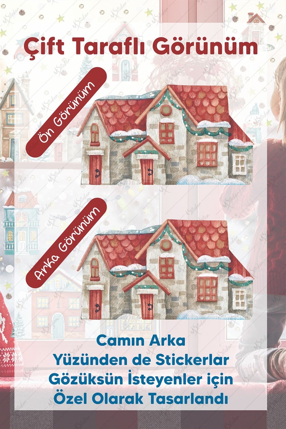 Yılbaşı ŞEFFAF Karlı Şehir Yeni Yıl Çocuk Bebek Odası Sticker Seti - Çift Yön Görünümlü