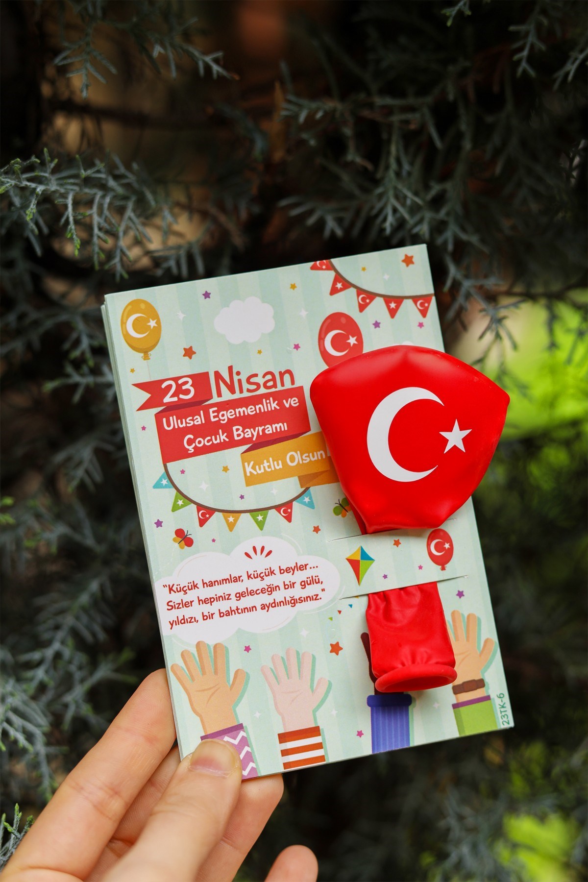 10 Adet Balon Hediyeli 23 Nisan Tebrik Kartı 10lu Set – Sınıf Hediyelik Türk Bayraklı Balon
