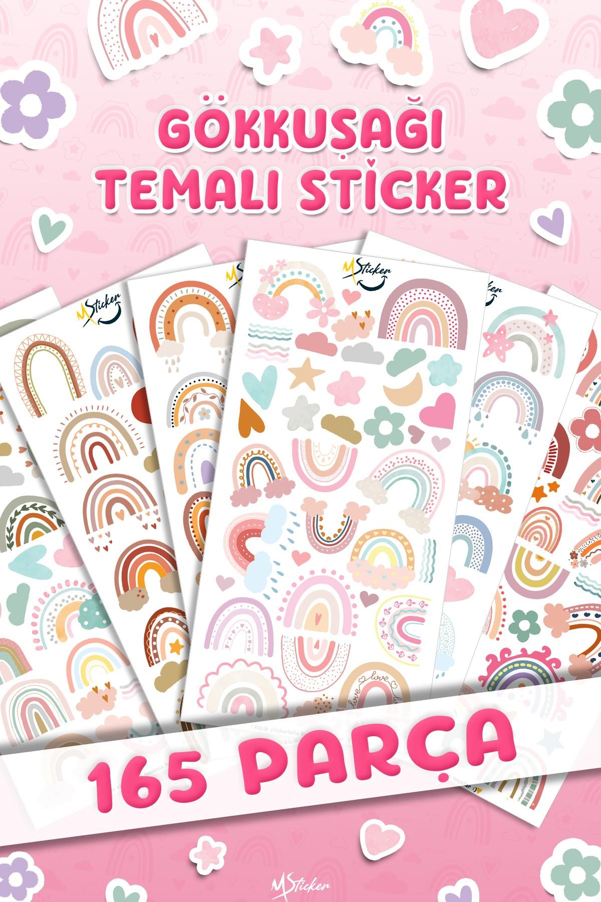 165Adet Gökkuşağı Sticker Seti - Kalem Suluk Defter Cam Masa Laptop Tablet Sticker Suya Dayanıklı