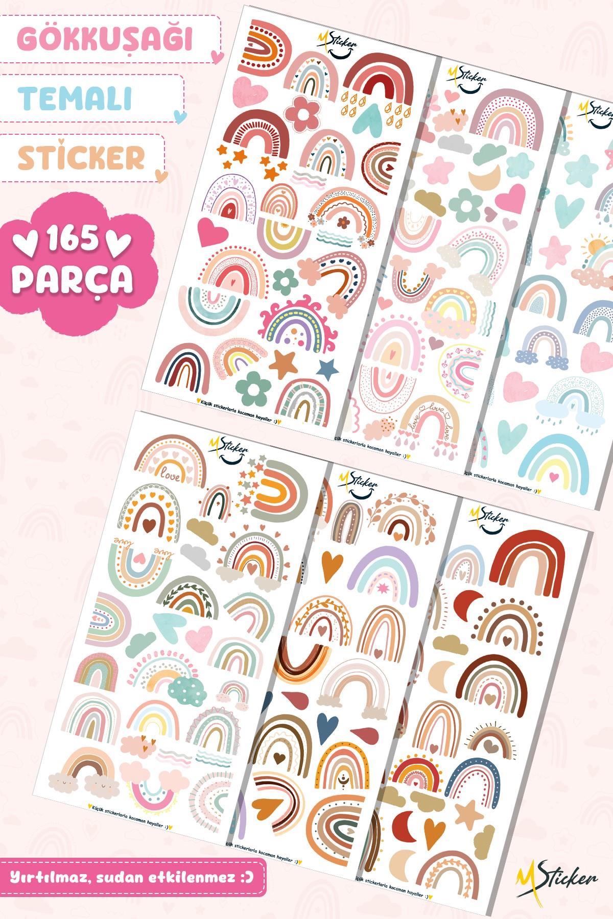 165Adet Gökkuşağı Sticker Seti - Kalem Suluk Defter Cam Masa Laptop Tablet Sticker Suya Dayanıklı