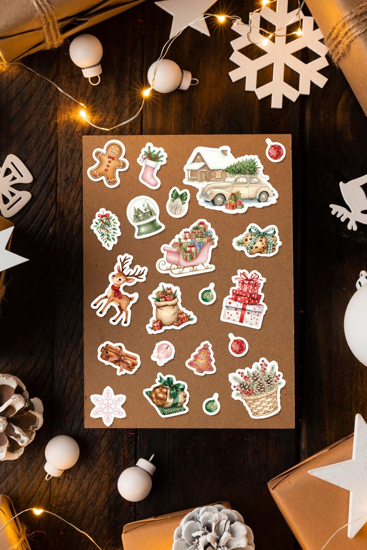 177 Parça Yılbaşı Temalı Sticker Seti - Kalem Suluk Defter Cam Masa Laptop Tablet Sticker Yeni Yıl 