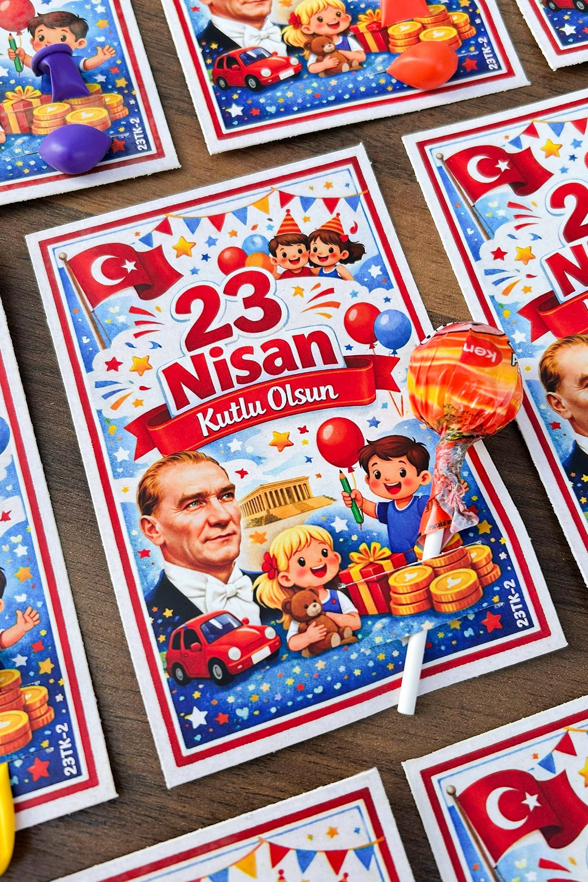 20 Adet 23 Nisan Şeker ve Balon Konulabilen Tebrik Kartı 20li Set – Sınıf Dağıtımlık Hediyelik Kart