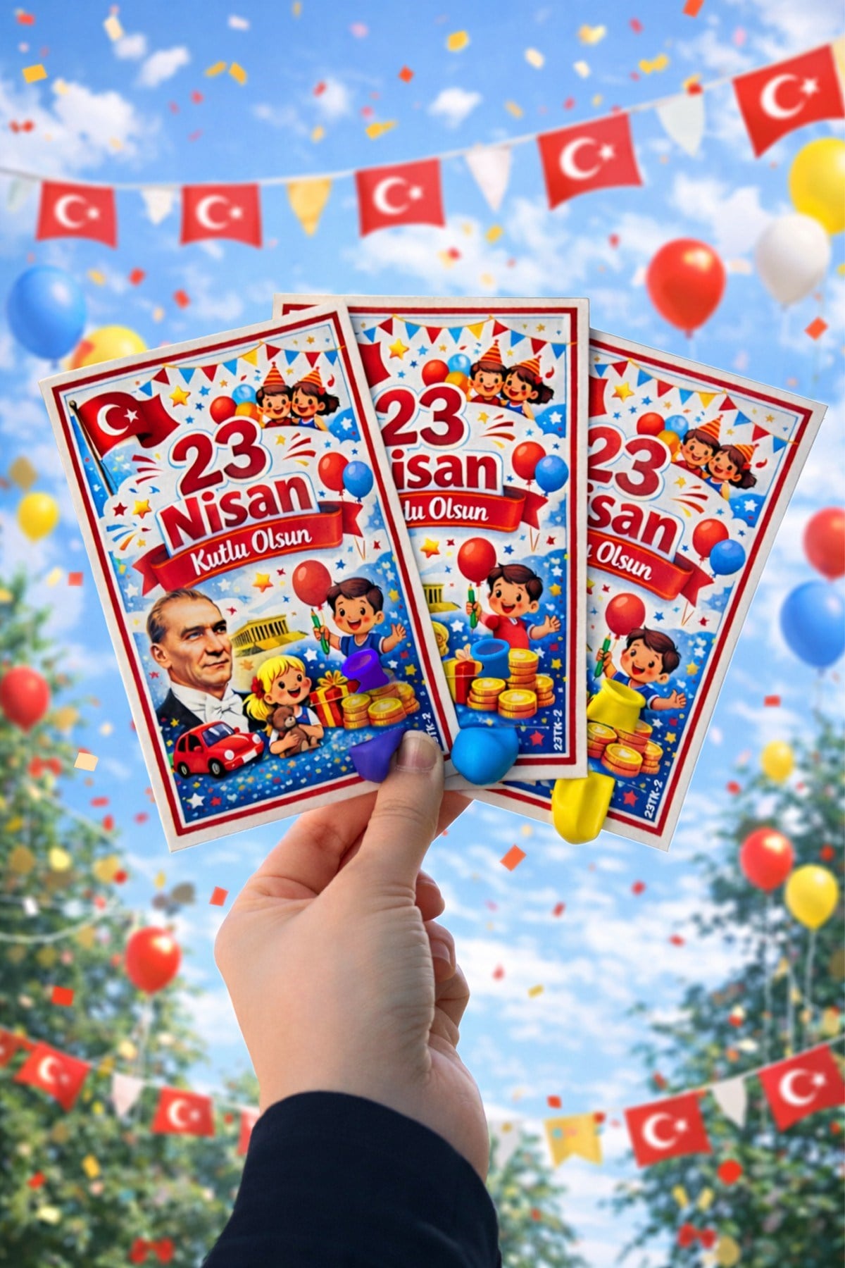 20 Adet 23 Nisan Şeker ve Balon Konulabilen Tebrik Kartı 20li Set – Sınıf Dağıtımlık Hediyelik Kart