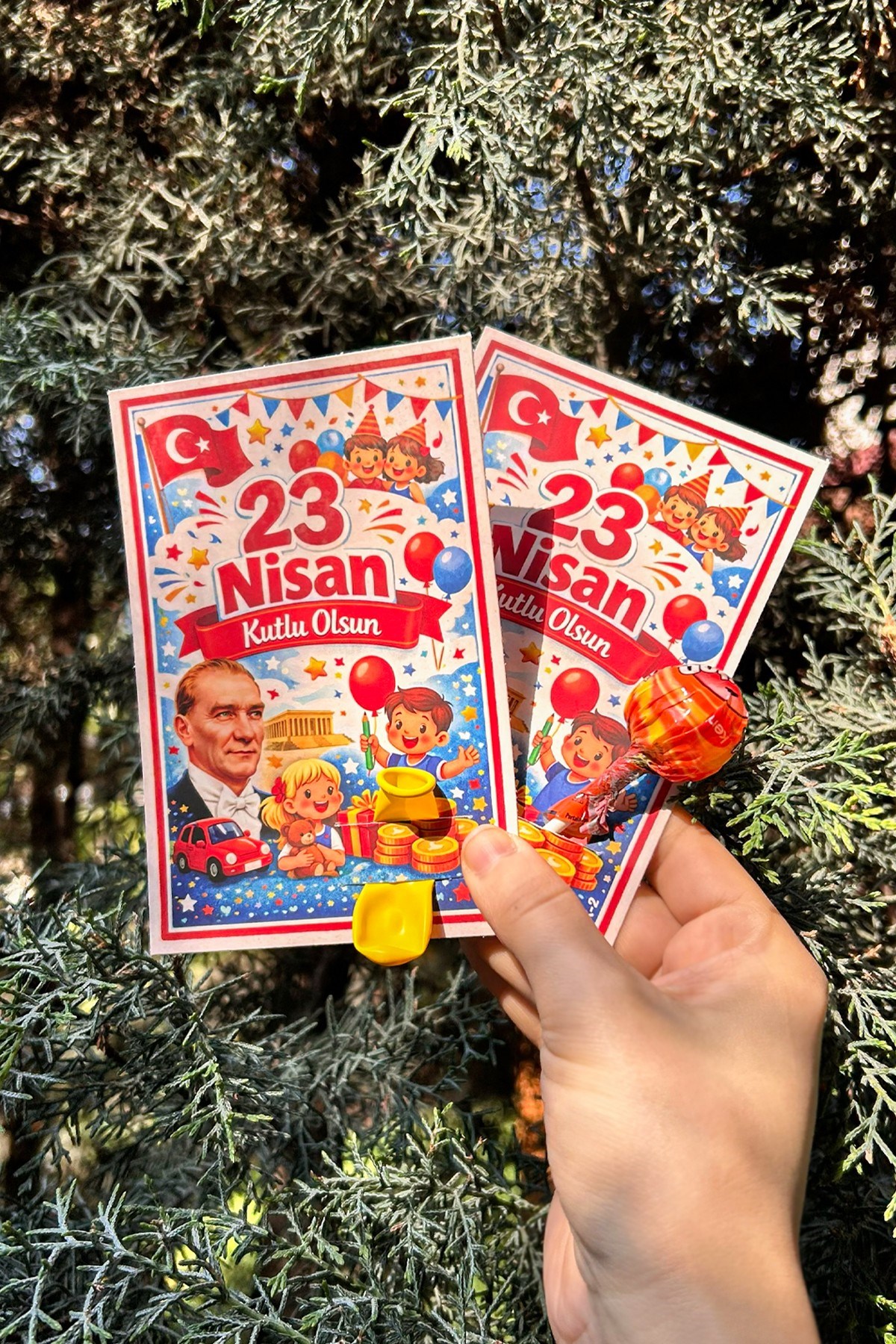 20 Adet 23 Nisan Şeker ve Balon Konulabilen Tebrik Kartı 20li Set – Sınıf Dağıtımlık Hediyelik Kart