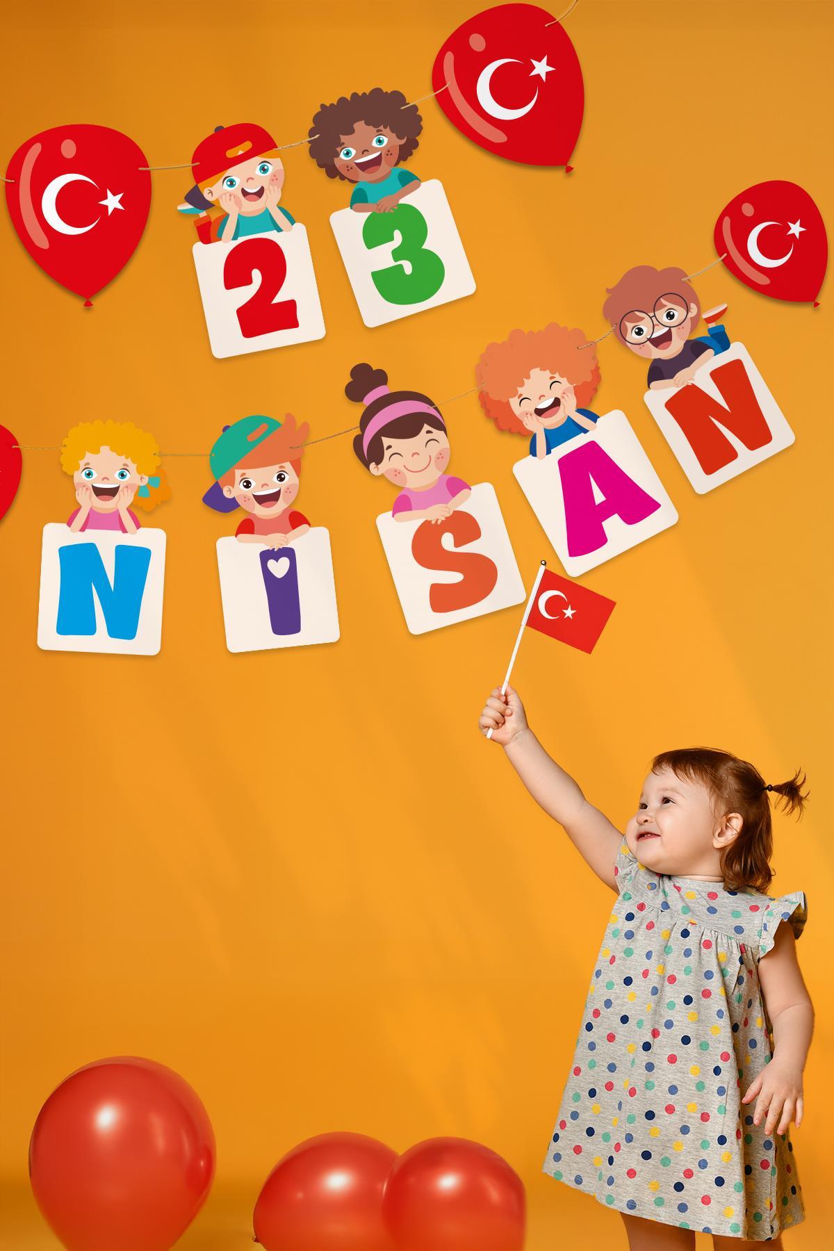 23 Nisan Bayramı Temalı Flama, Çocuk Bayramı Sınıf Ev Süsleme Okul Süsleme Hasır İpli Flama