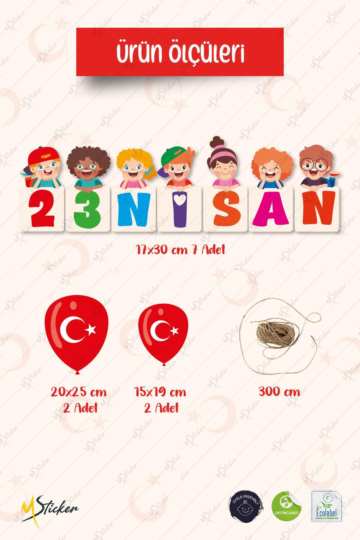 23 Nisan Bayramı Temalı Flama, Çocuk Bayramı Sınıf Ev Süsleme Okul Süsleme Hasır İpli Flama