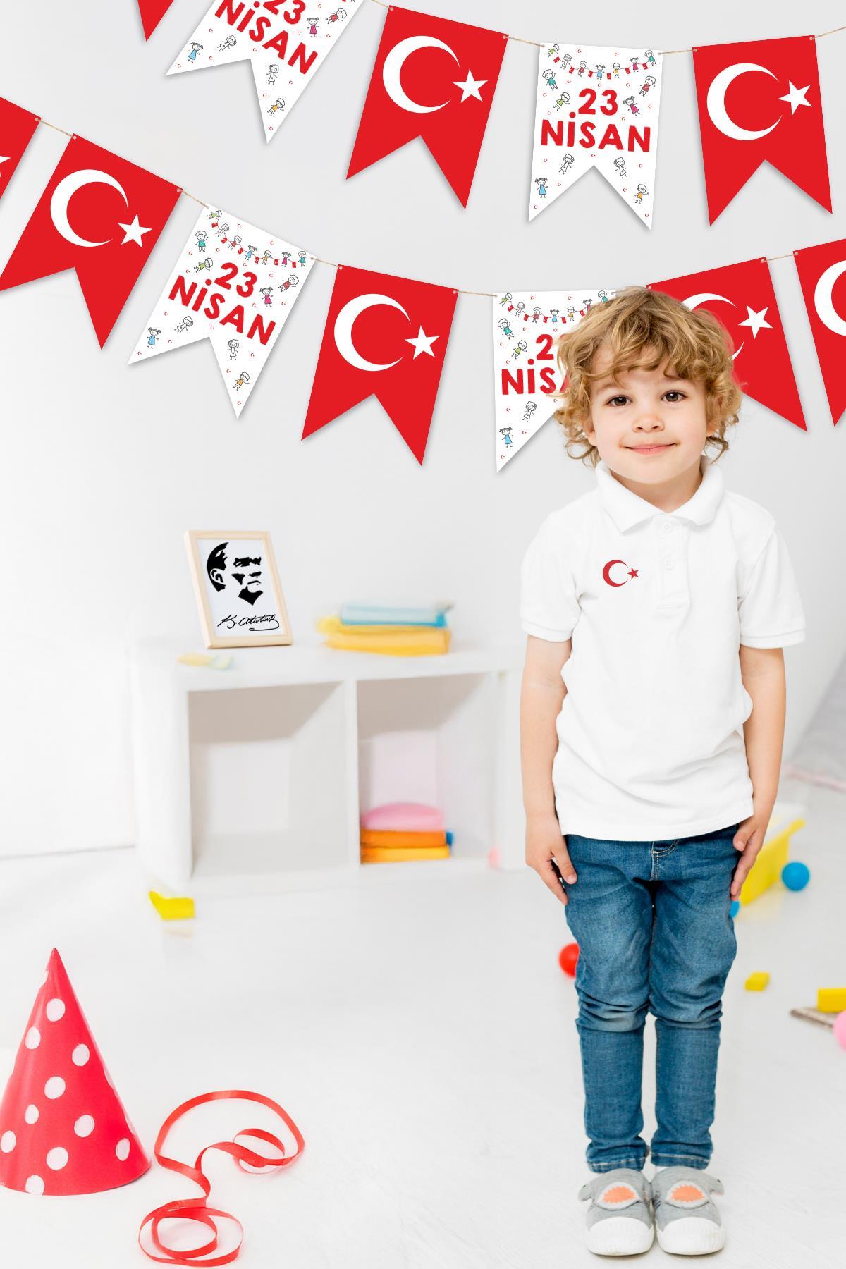 23 Nisan Bayramı Temalı Flama, Çocuk Bayramı Sınıf Ev Süsleme Okul Süsleme Hasır İpli Flama Seti