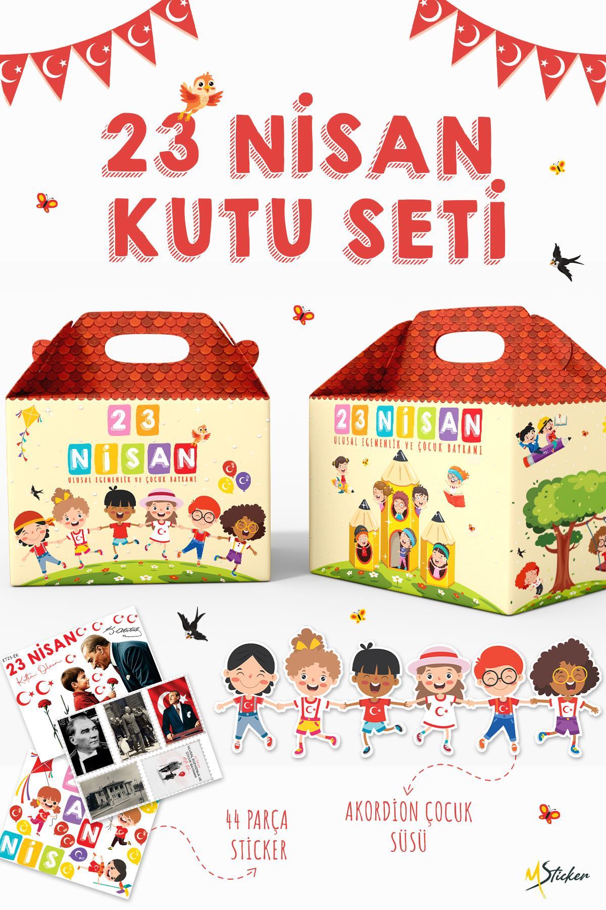 23 Nisan Hediye Kutusu, Özel Tasarım 8 adet Çocuk Bayramı Hediye Kutusu 44 Mini Sticker ve Çocuk Süs