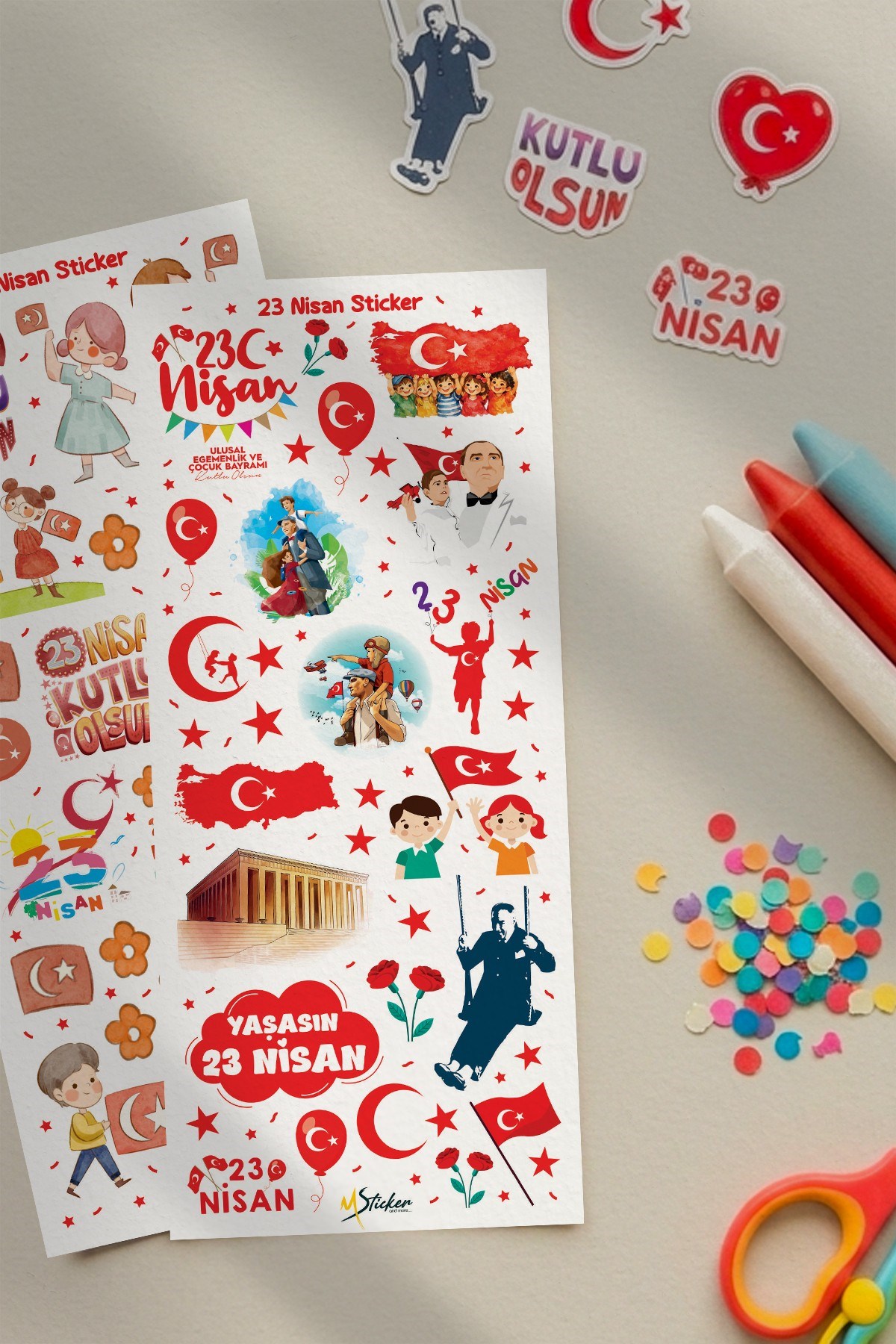 23 Nisan Mini Sticker Seti 3 Sayfa | Okul Etkinlik ve Hediye Sticker |  Çocuk Bayramı Sınıf Hediyelk