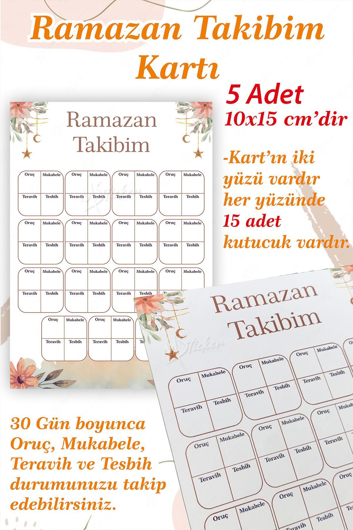 5 li Ramazan-ı Şerif Takip Kartı Oruç Mukabele Teravih Tesbih Takipl Kartı Ramazan Ayı Çizelge