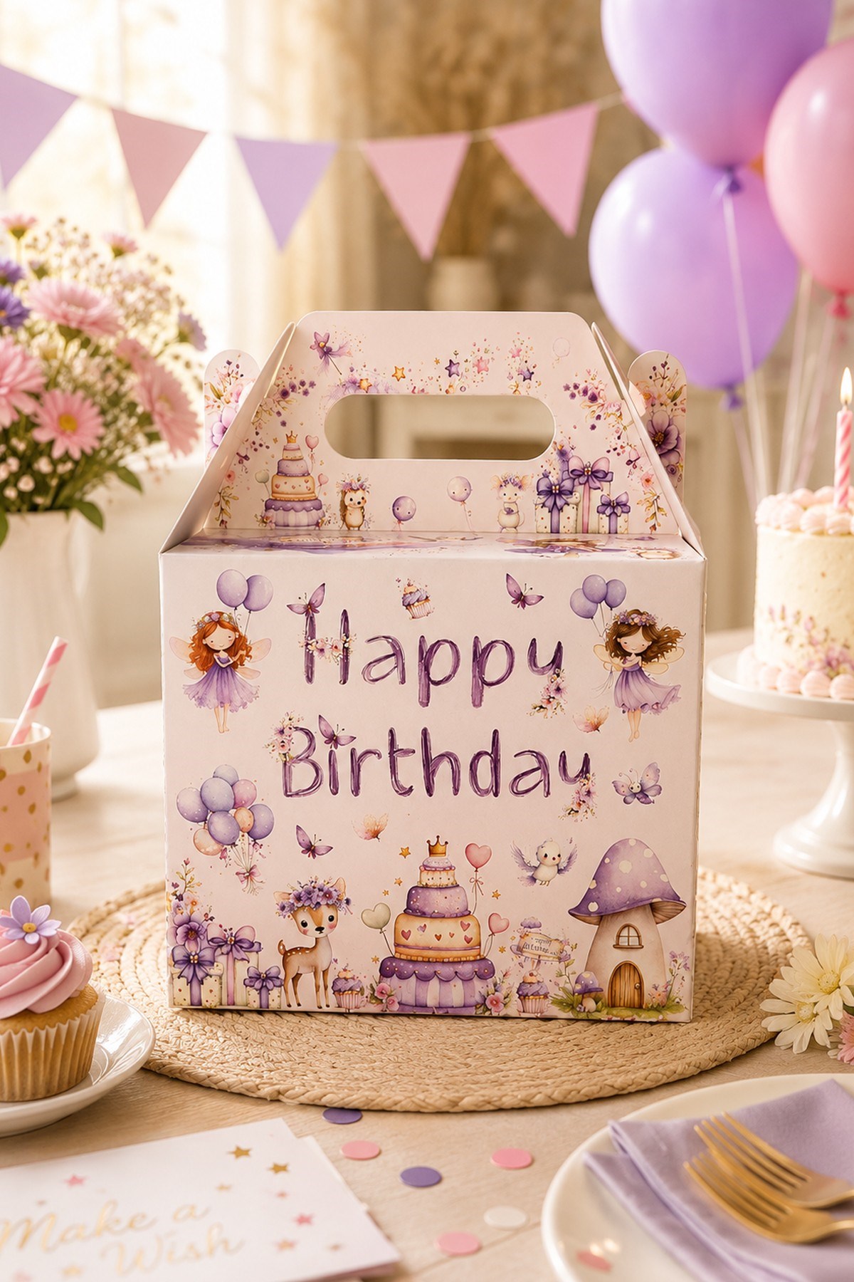 5li Doğum Günü Hediye Kutusu Seti Orman Perileri 10x13 cm | Çocuk Parti Kutusu | Hediyelik Kutu