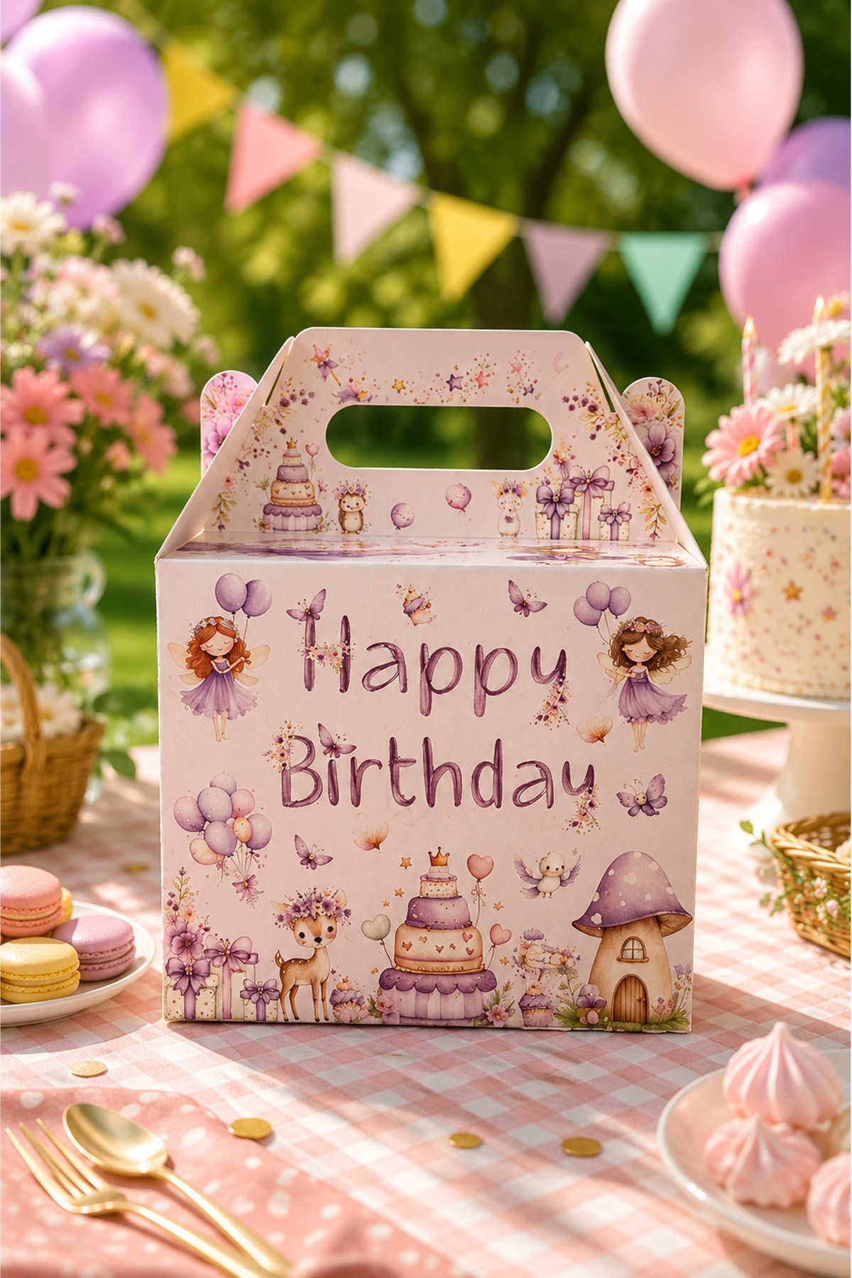 5li Doğum Günü Hediye Kutusu Seti Orman Perileri 10x13 cm | Çocuk Parti Kutusu | Hediyelik Kutu