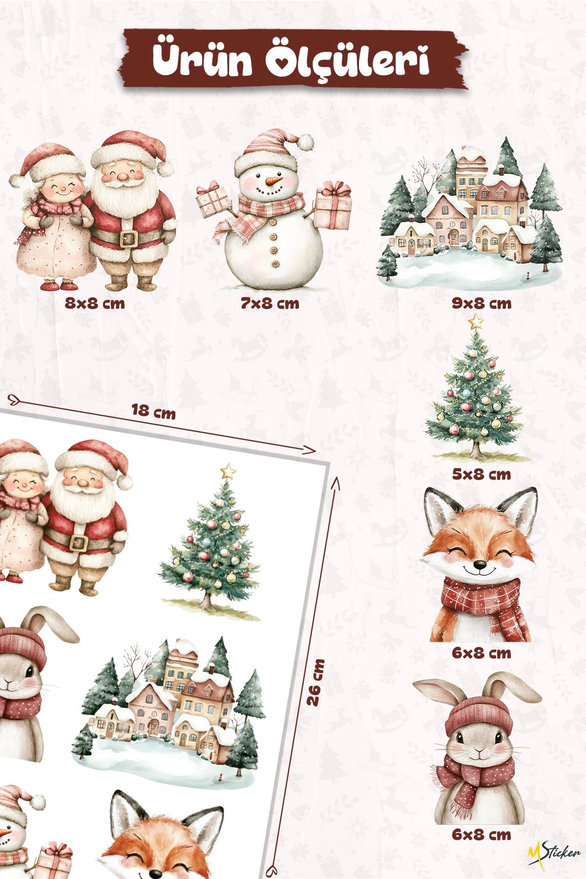 6 lı Yeni Yıl Temalı Mini Sticker Priz Sticker Yılbaşı Yeni Yıl Mini Boy Sticker Seti 6 lı Soft