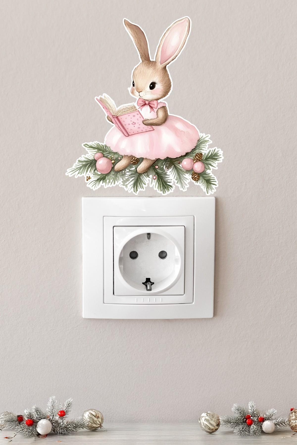 6 lı Yeni Yıl Temalı Mini Sticker Priz Sticker Yılbaşı Yeni Yıl Mini Boy Sticker Seti Sevimli Tavşan