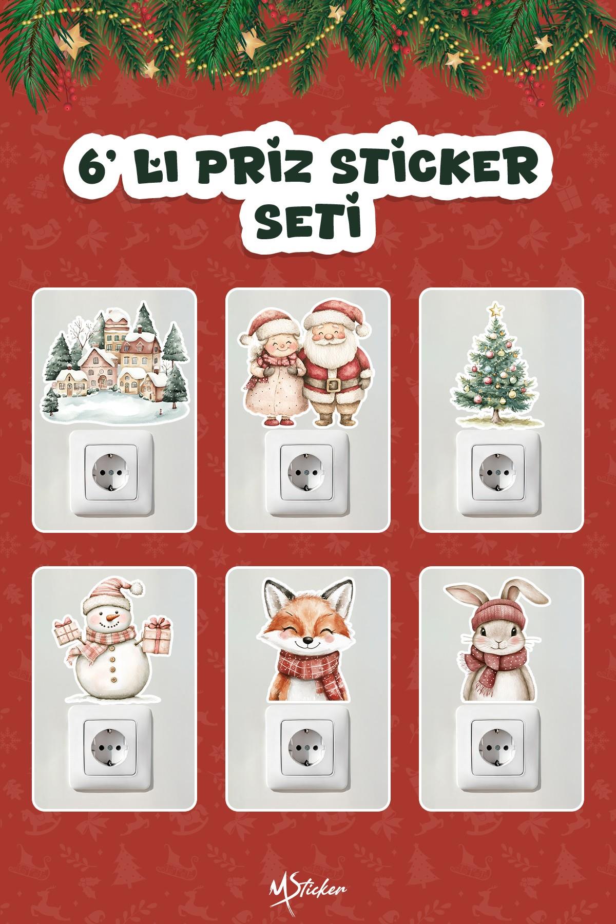 6 lı Yeni Yıl Temalı Mini Sticker Priz Sticker Yılbaşı Yeni Yıl Mini Boy Sticker Seti 6 lı Soft