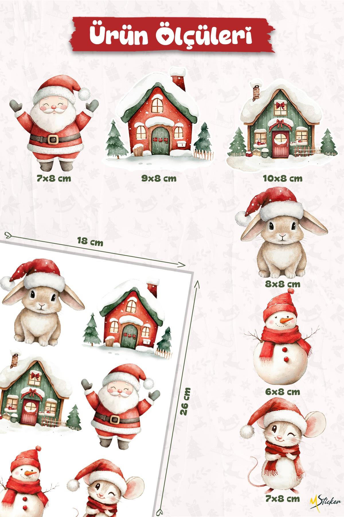 6 lı Yeni Yıl Temalı Mini Sticker Priz Sticker Yılbaşı Yeni Yıl Mini Boy Sticker Seti 6 lı Paket 1