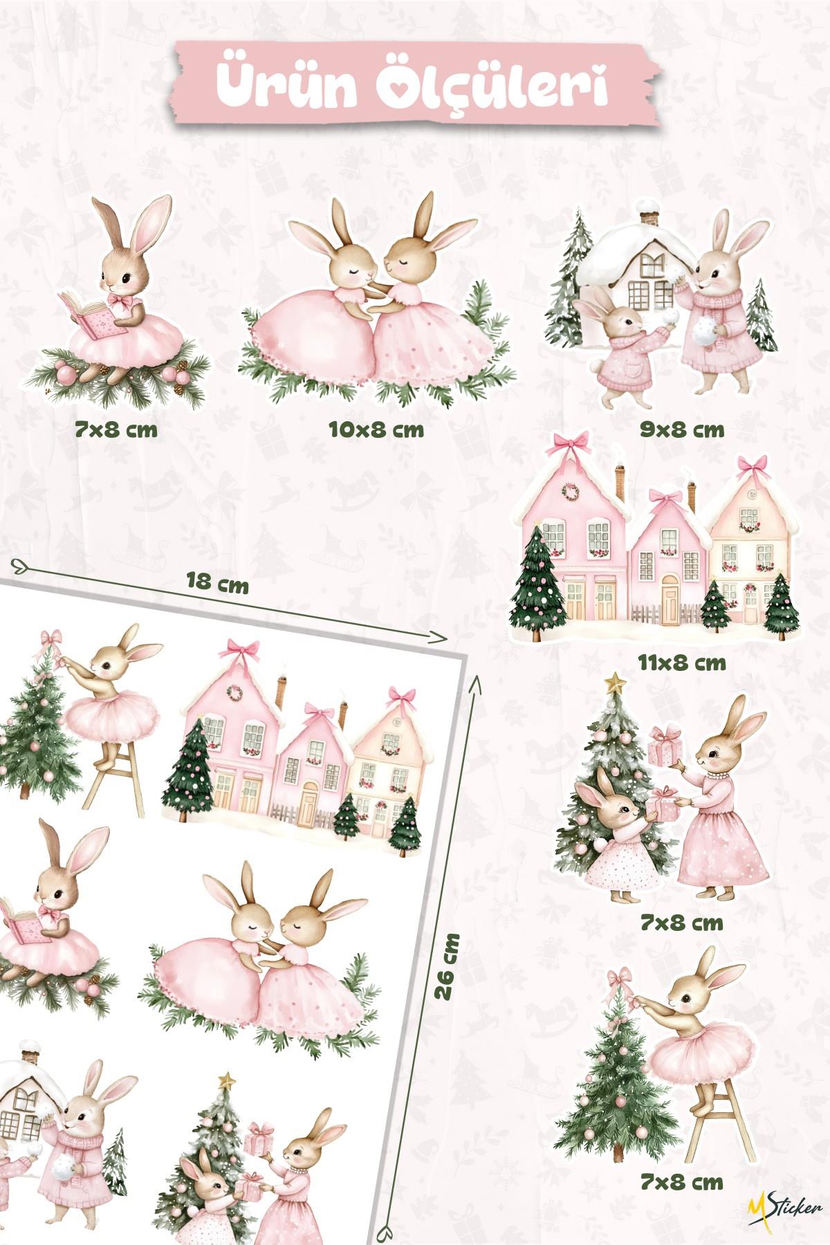 6 lı Yeni Yıl Temalı Mini Sticker Priz Sticker Yılbaşı Yeni Yıl Mini Boy Sticker Seti Sevimli Tavşan