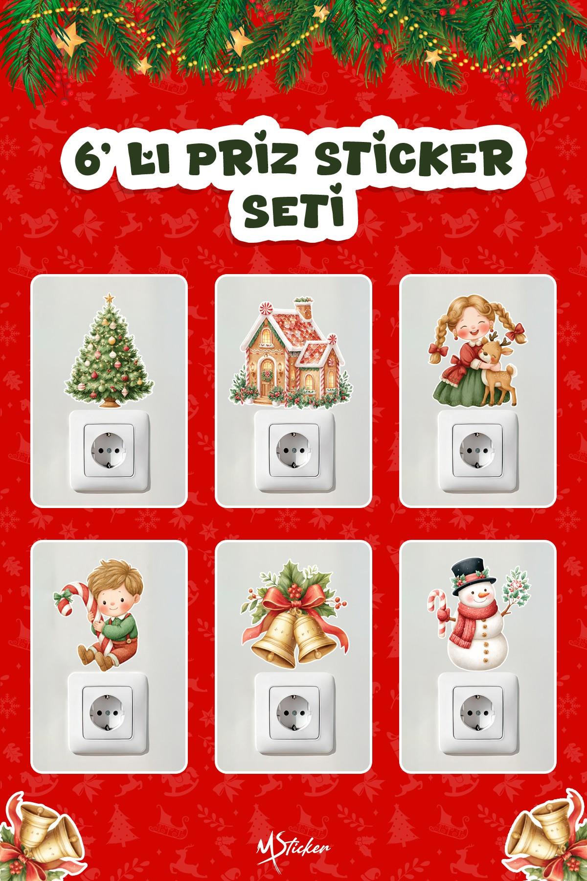 6 lı Yeni Yıl Temalı Mini Sticker Priz Sticker Yılbaşı Yeni Yıl Mini Boy Sticker Seti Kasaba