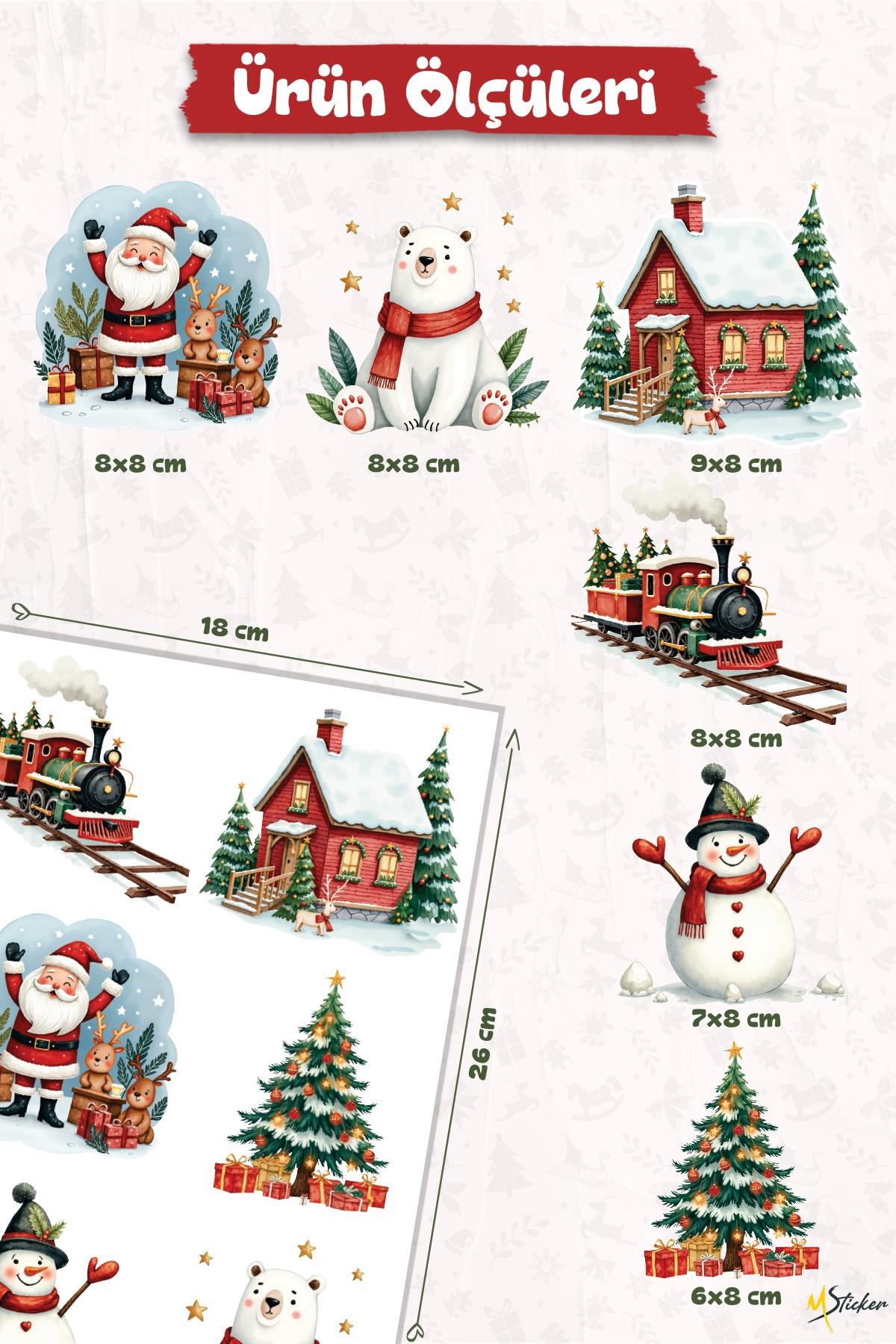 6 lı Yeni Yıl Temalı Mini Sticker Priz Sticker Yılbaşı Yeni Yıl Mini Boy Sticker Seti Yeni Yıl Treni