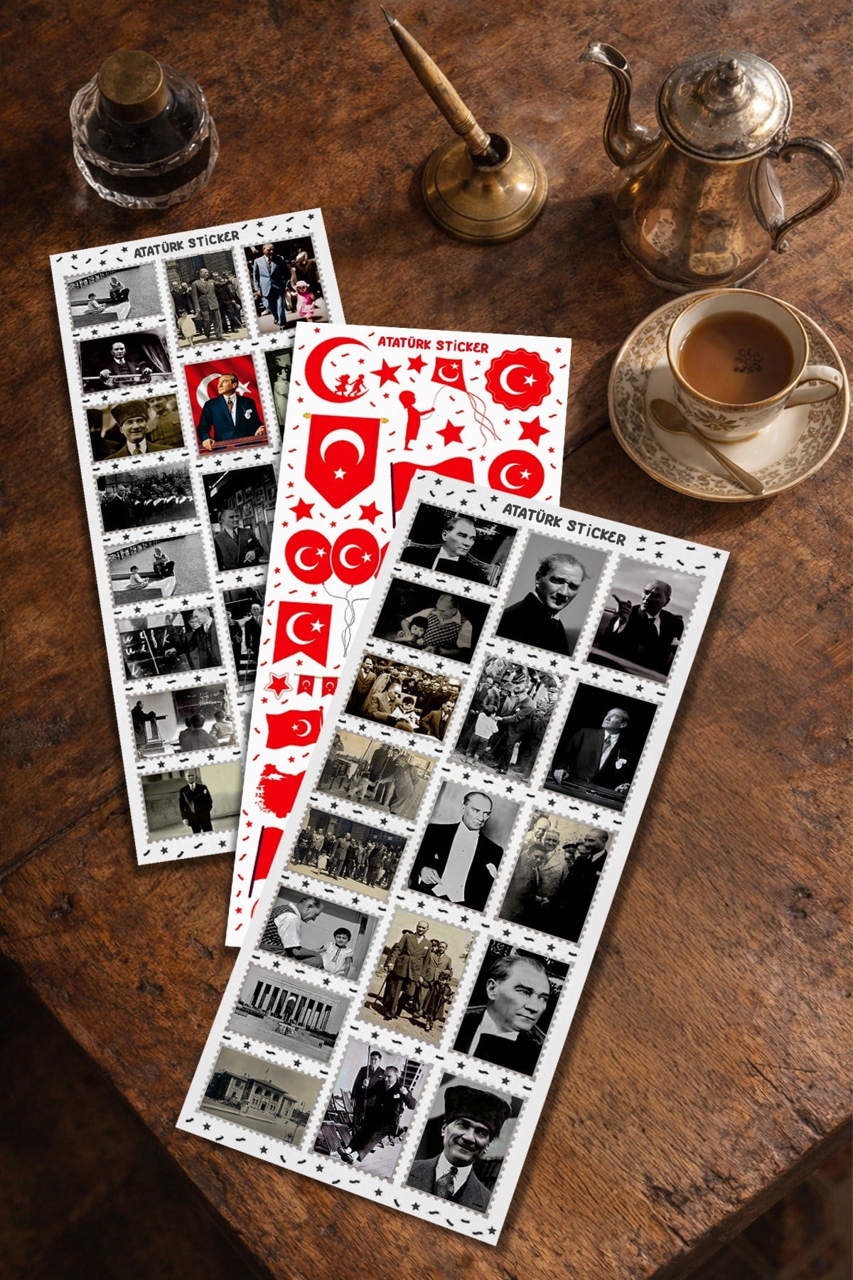 75 Parça Atatürk ve Bayrak Temalı Mini Sticker Seti, 23 Nisan 19 Mayıs Atatürk Sticker Okul Etiket