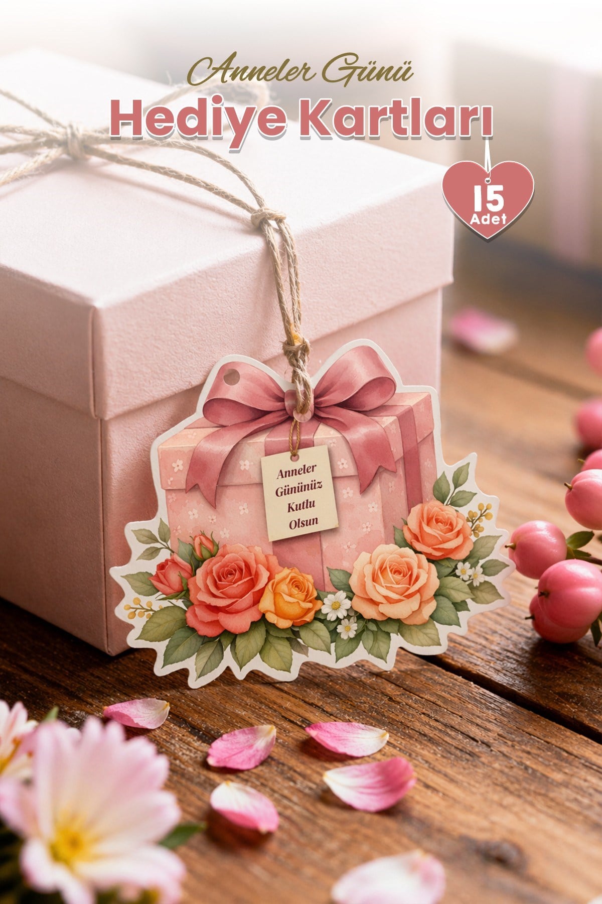 Anneler Günü Hediye Kartı 15 Adet 10x10 cm | Yazılabilir Mesaj Kartı | Hediye Paketi İçin Çiçek Kart