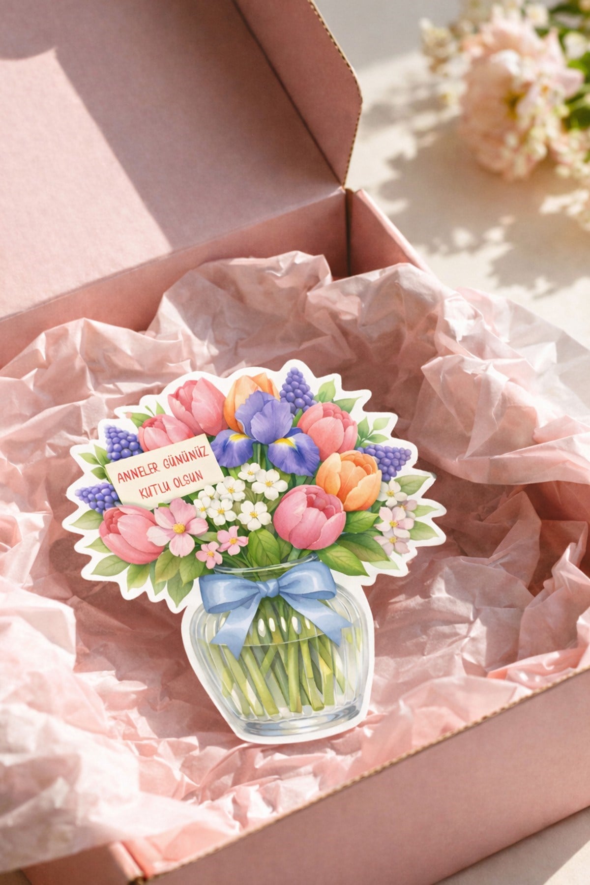 Anneler Günü Hediye Kartı 12 Adet 10x10 cm | Yazılabilir Mesaj Kartı | Hediye Paketi İçin Çiçek Kart