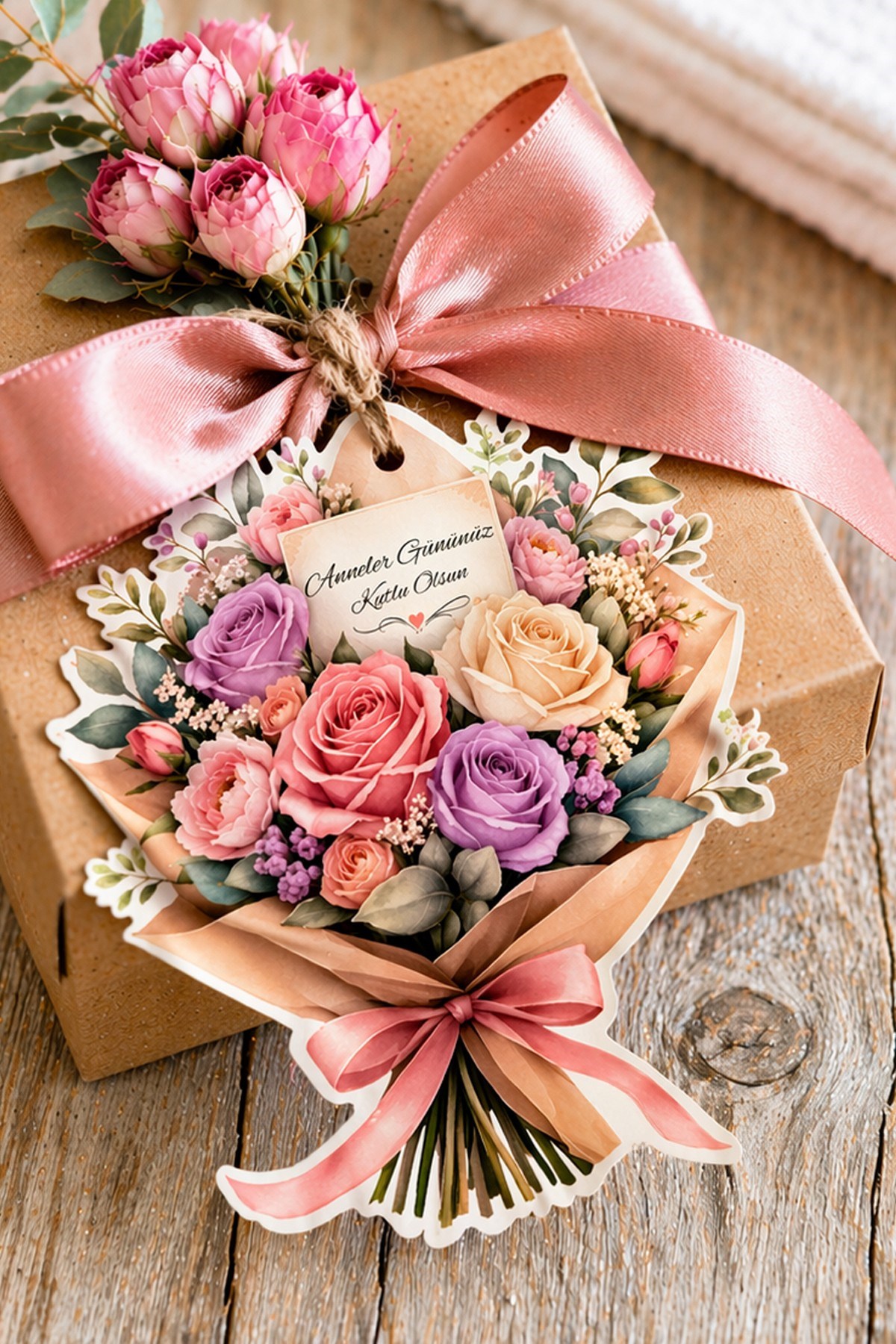 Anneler Günü Hediye Kartı 12 Adet 10x10 cm | Yazılabilir Mesaj Kartı | Hediye Paketi İçin Çiçek Kart