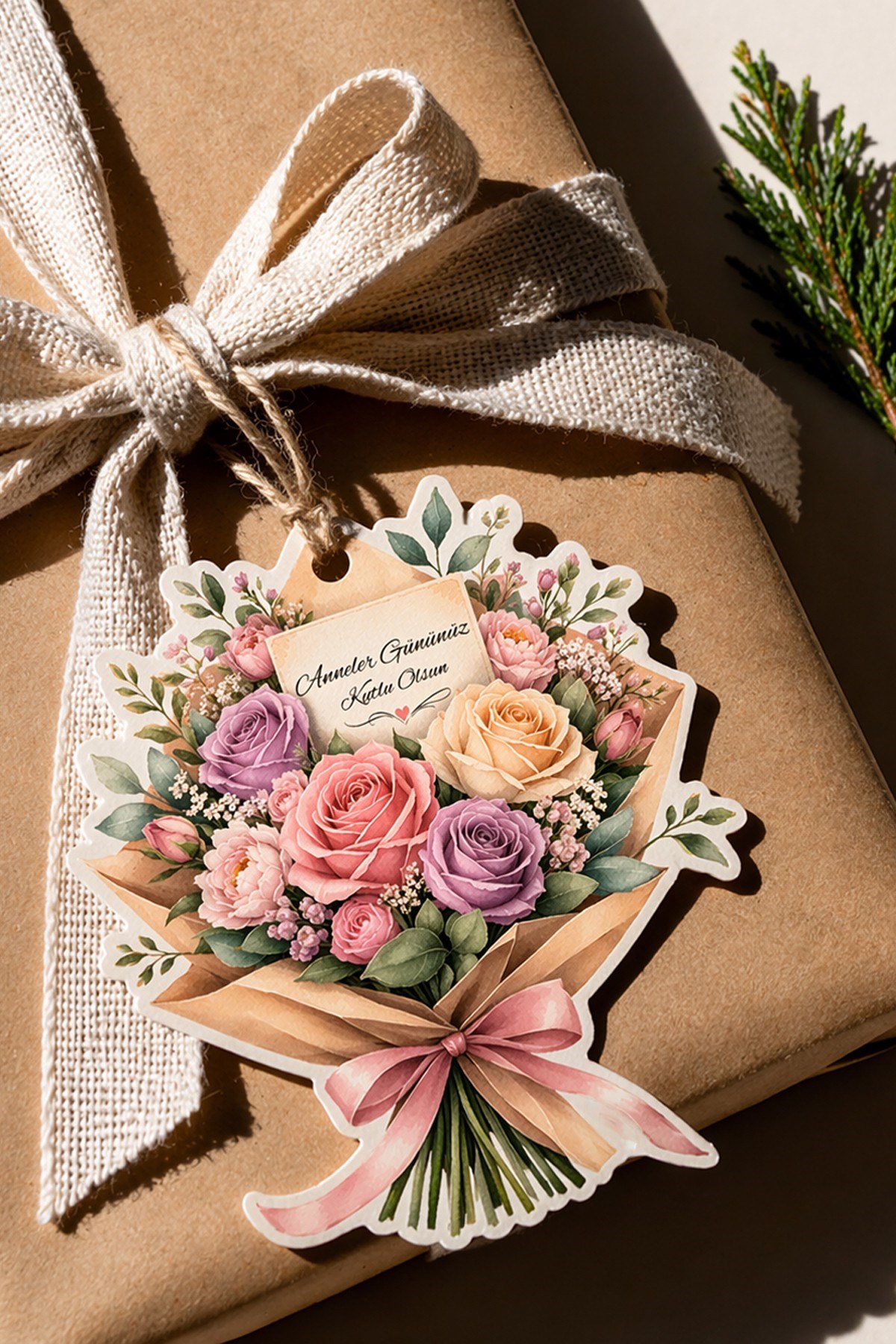 Anneler Günü Hediye Kartı 12 Adet 10x10 cm | Yazılabilir Mesaj Kartı | Hediye Paketi İçin Çiçek Kart