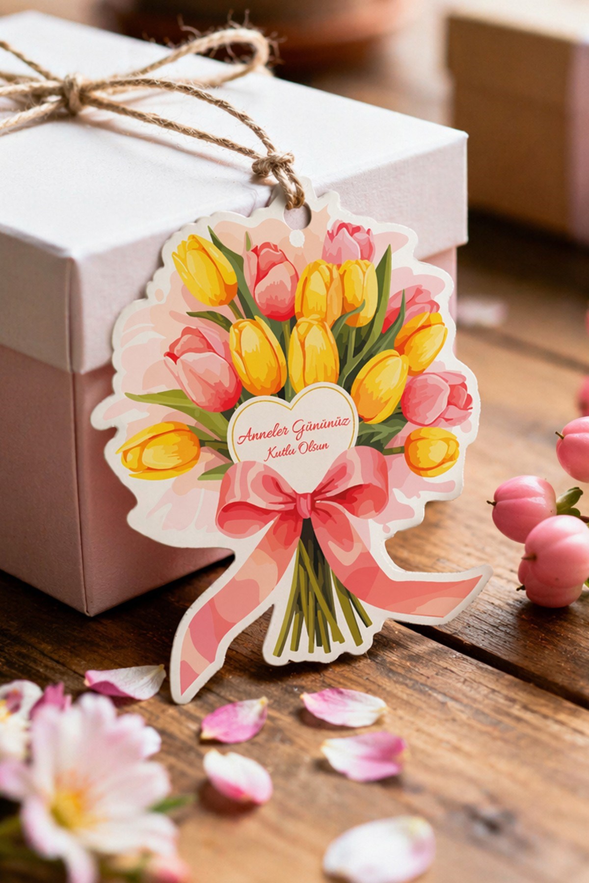 Anneler Günü Hediye Kartı 12 Adet 10x10 cm | Yazılabilir Mesaj Kartı | Hediye Paketi İçin Çiçek Kart