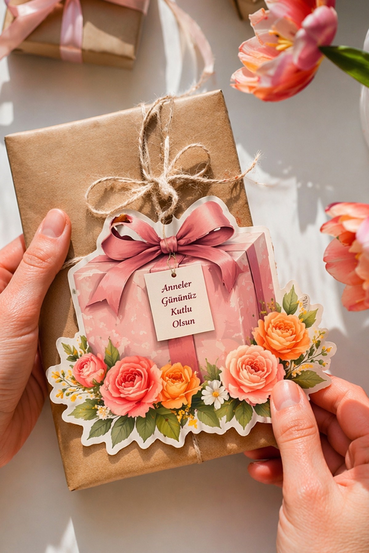 Anneler Günü Hediye Kartı 15 Adet 10x10 cm | Yazılabilir Mesaj Kartı | Hediye Paketi İçin Çiçek Kart