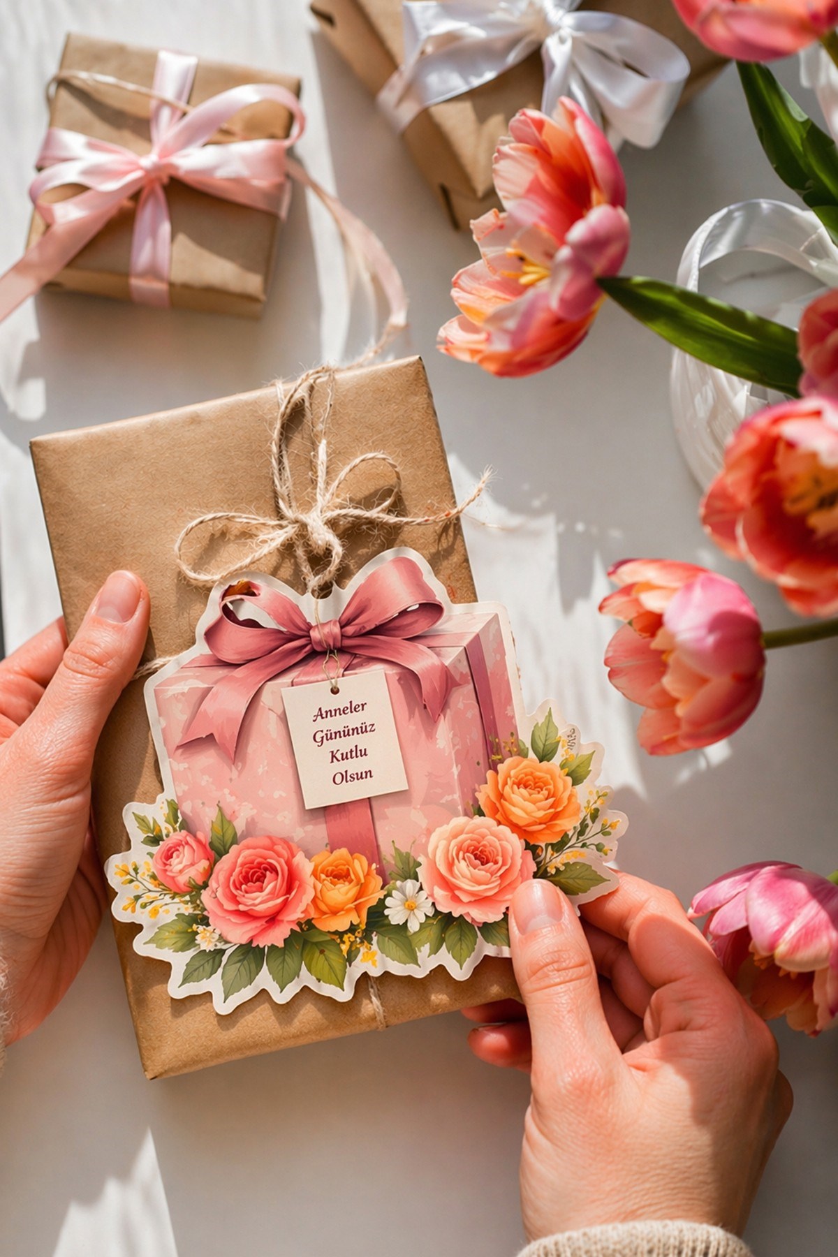 Anneler Günü Hediye Kartı 15 Adet 10x10 cm | Yazılabilir Mesaj Kartı | Hediye Paketi İçin Çiçek Kart