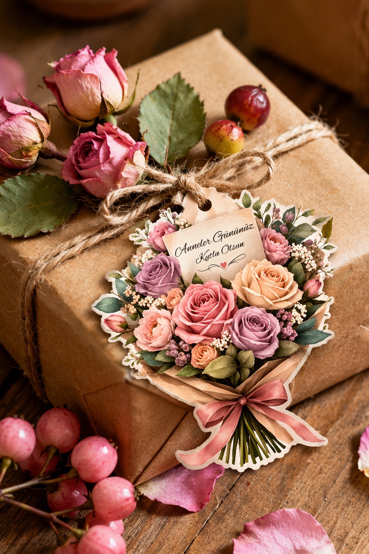Anneler Günü Hediye Kartı 12 Adet 10x10 cm | Yazılabilir Mesaj Kartı | Hediye Paketi İçin Çiçek Kart