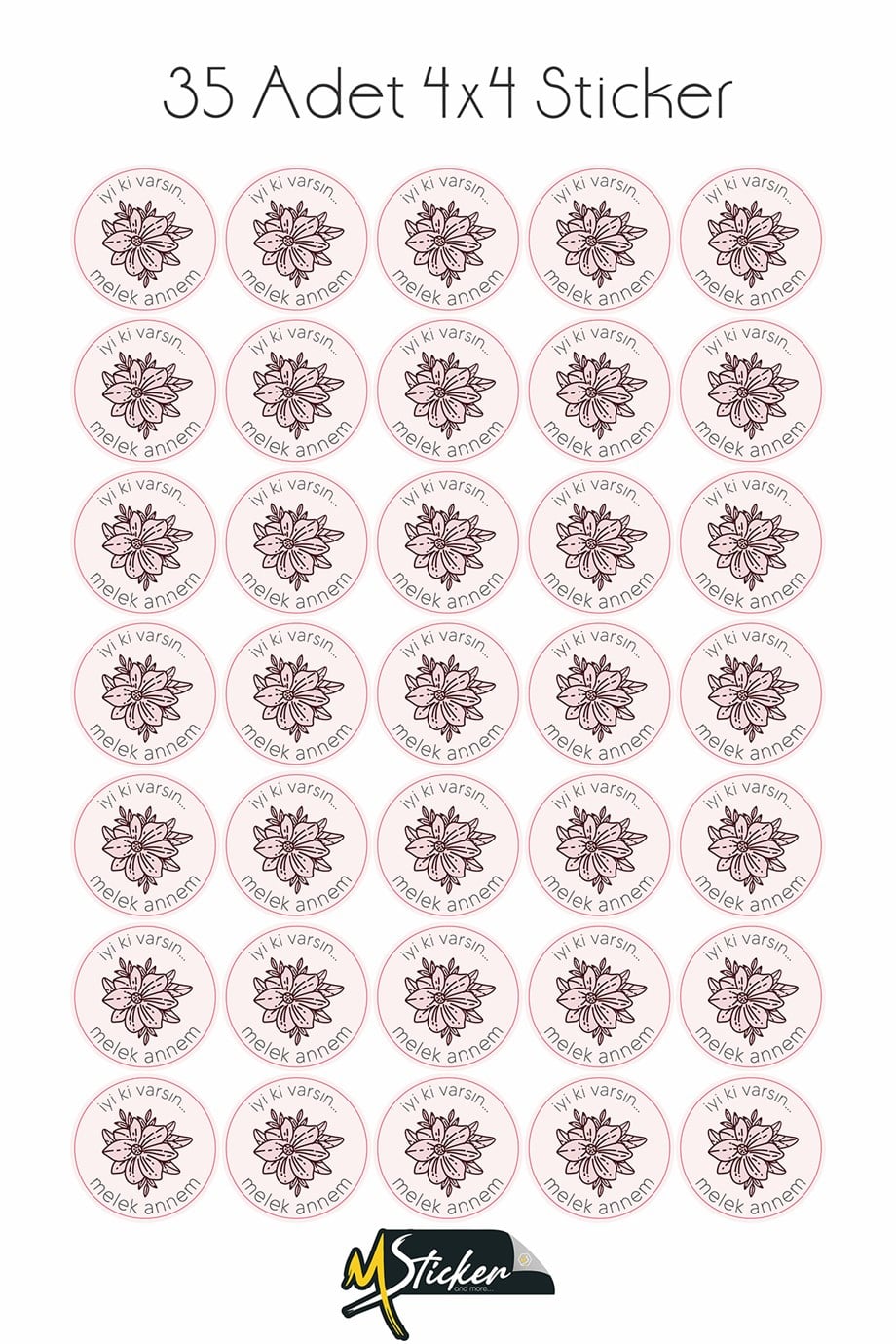 Anneler Günü Sticker 4 cm 35 adet